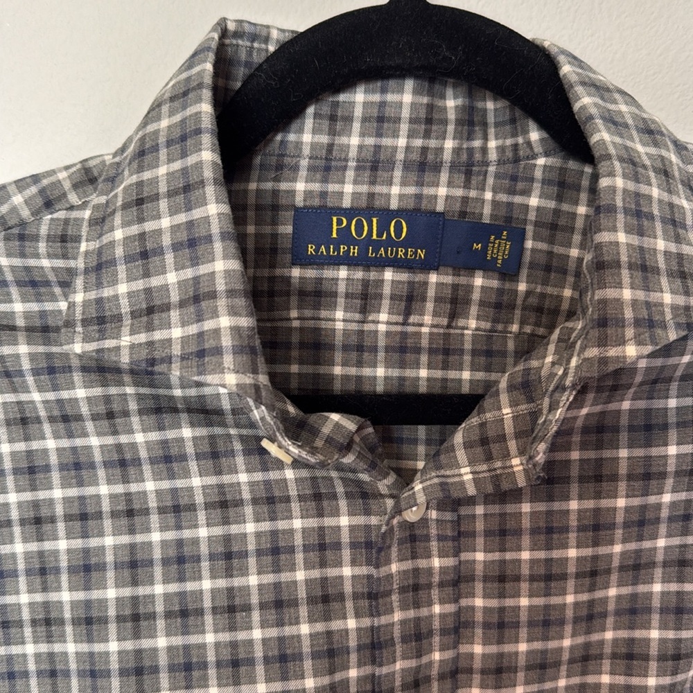 Polo Ralph Lauren Plaid Button Up Short Long Sleeve Brown Med EUC 100% Cotton - Picture 2 of 11